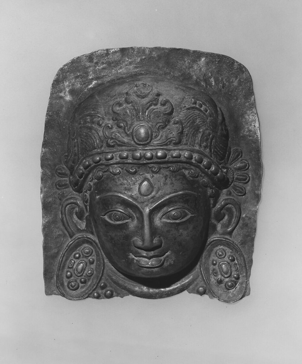 Relief Plaque of Hindu Deity, Probably Processional: Face of a Deity, Repoussé copper alloy, Nepal (Kathmandu Valley) 