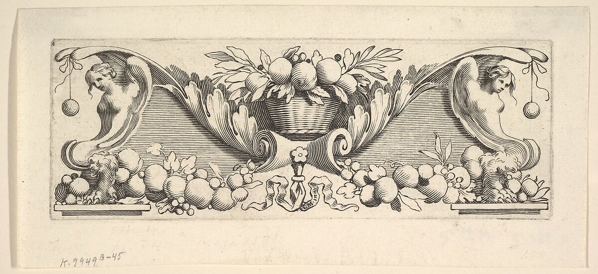 Headband:  Basket of Fruit, Claude Mellan (French, Abbeville 1598–1688 Paris), Engraving 