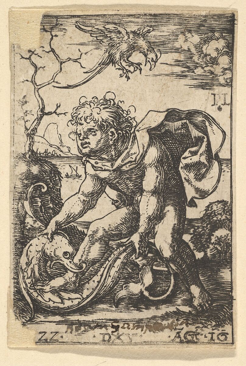 Man with a Fish, Dirck Vellert (Netherlandish, Amsterdam (?) ca. 1480/85–ca. 1547), Engraving 