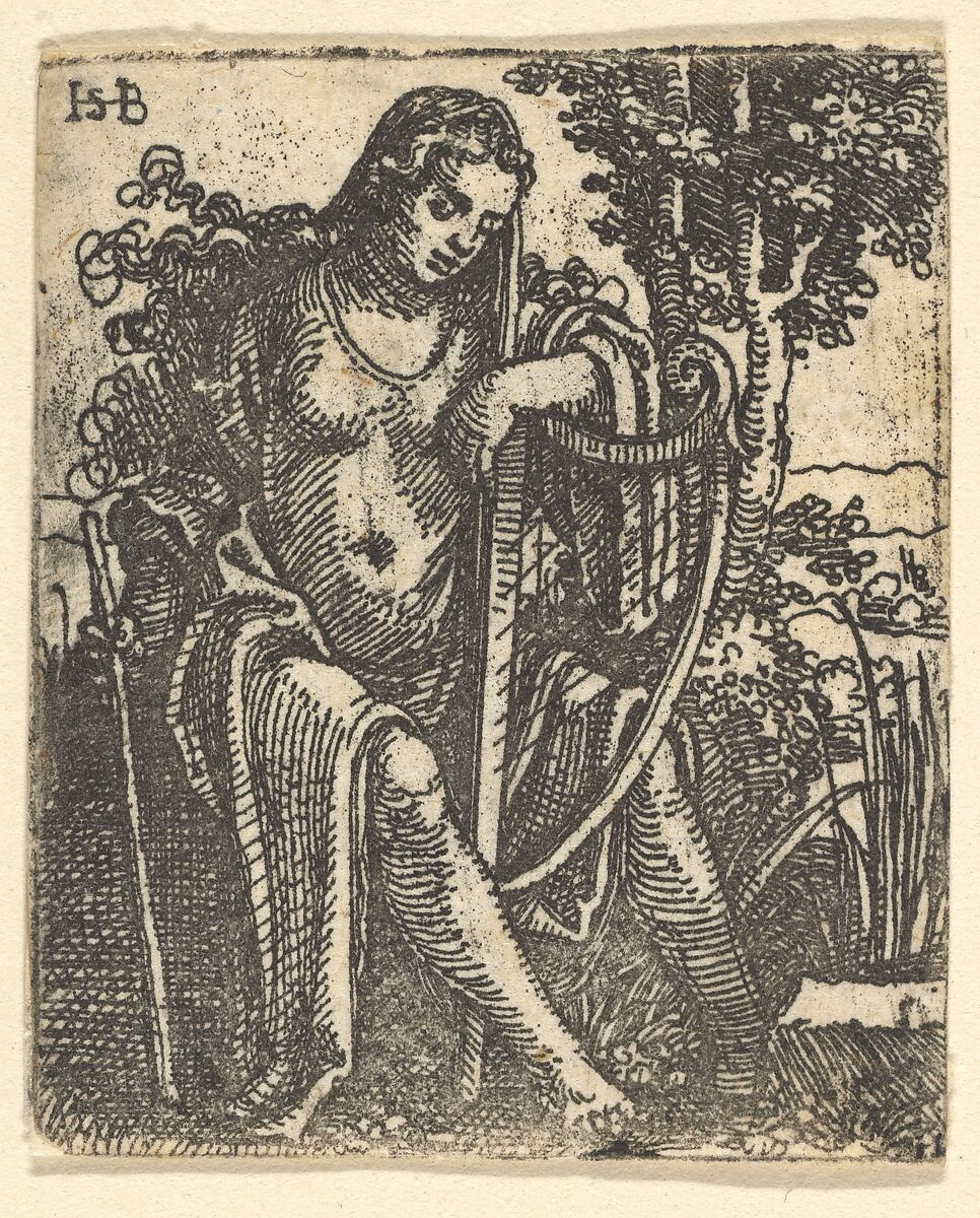 Woman with a Harp, Sebald Beham (German, Nuremberg 1500–1550 Frankfurt), Etching 