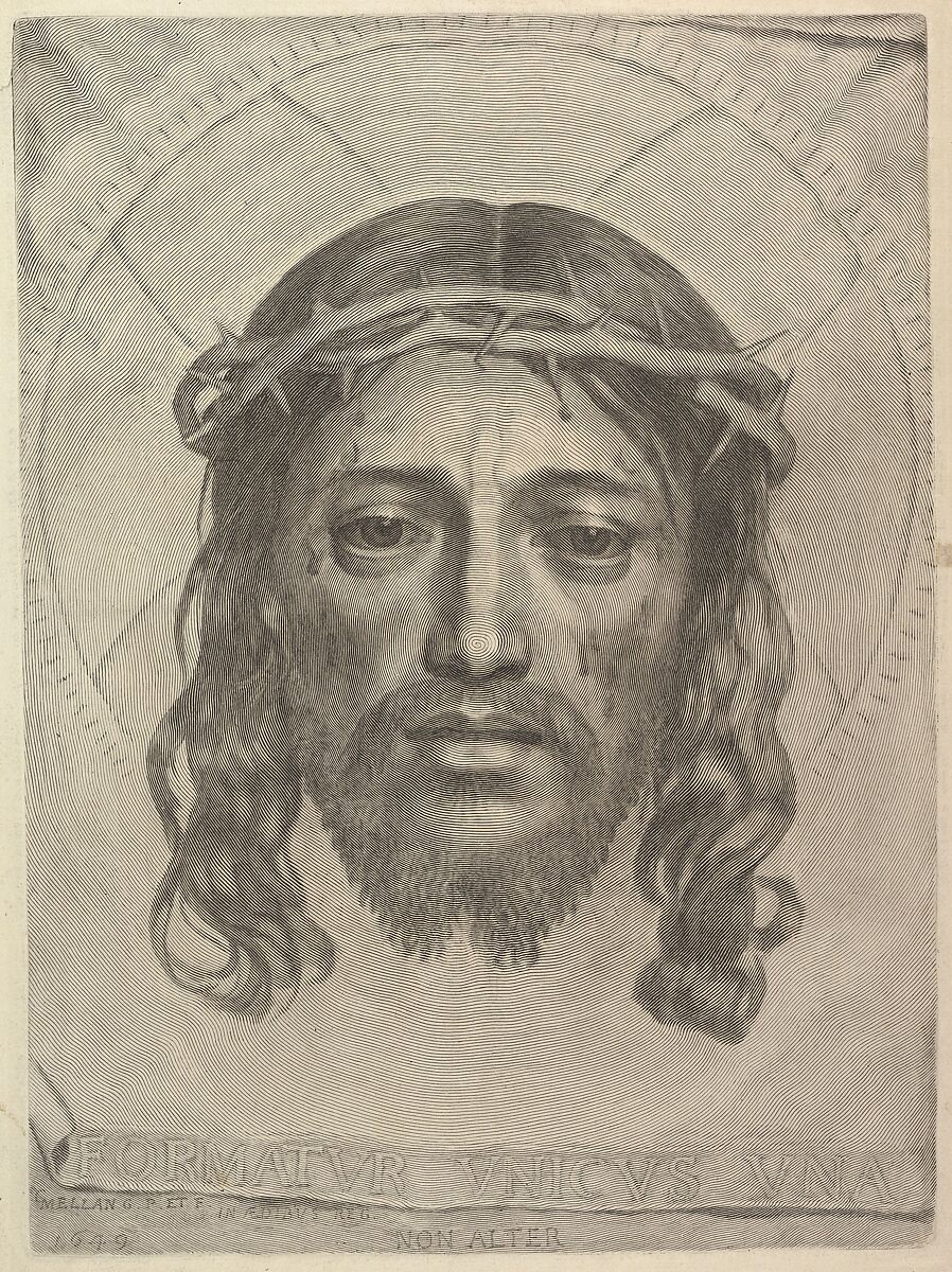 Face of Christ on St. Veronica's Cloth, Claude Mellan (French, Abbeville 1598–1688 Paris), Engraving; second state of two 
