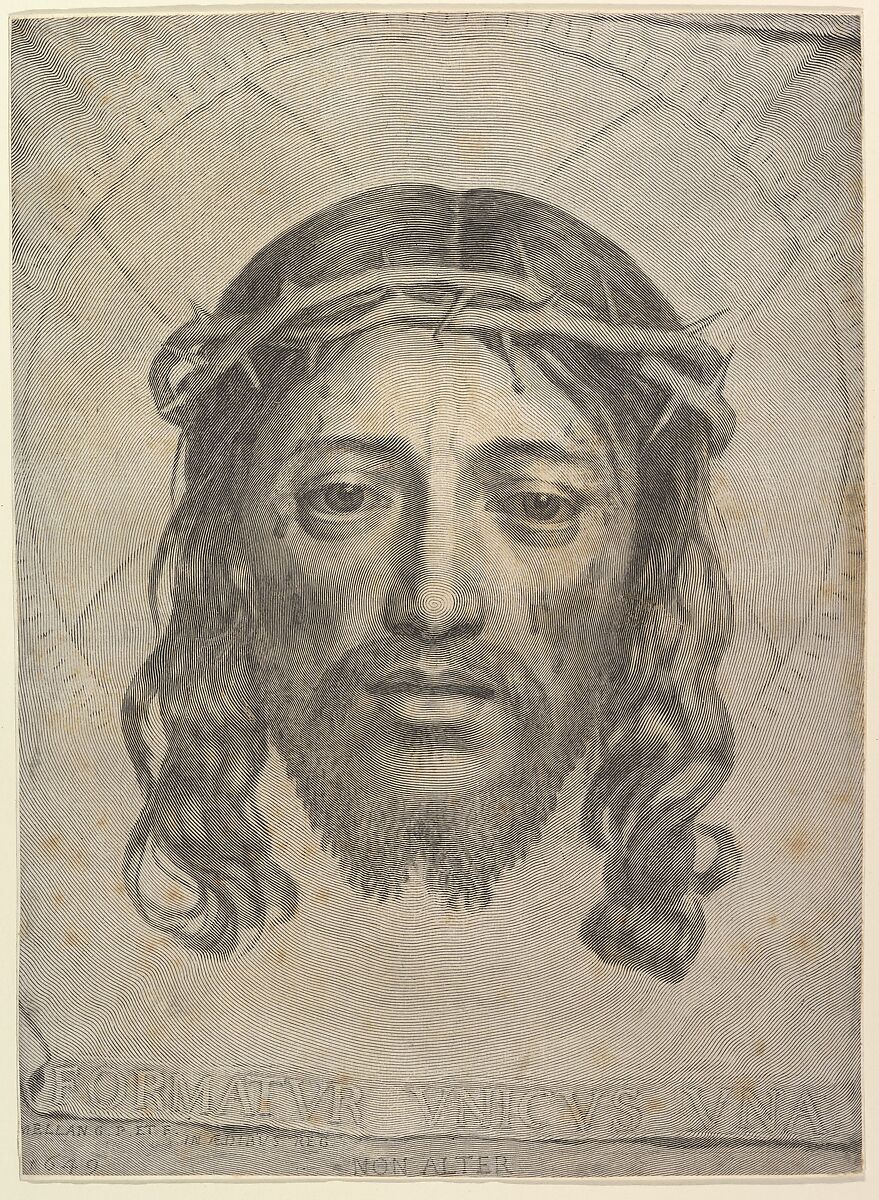 Face of Christ on St. Veronica's Cloth, Claude Mellan (French, Abbeville 1598–1688 Paris), Engraving; second state of two 