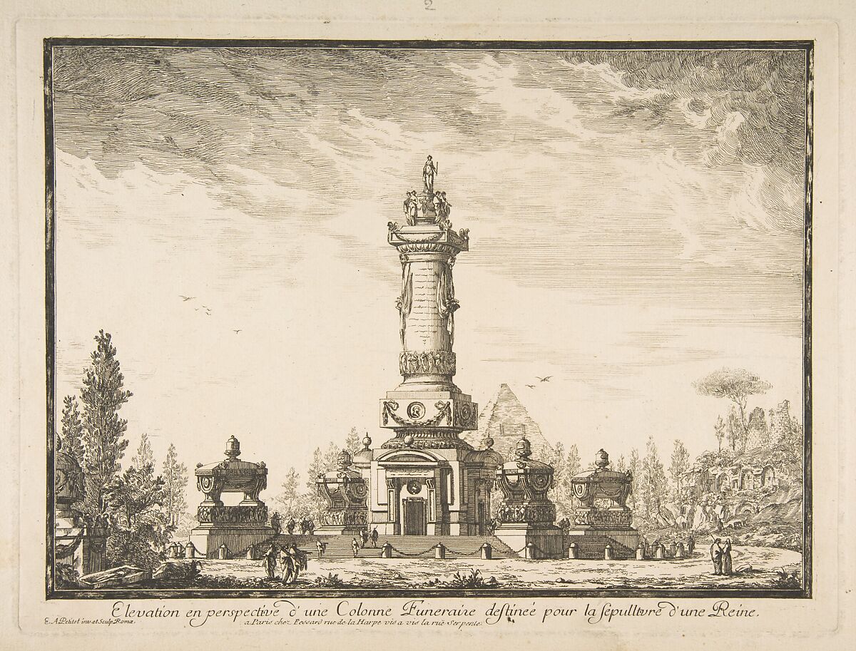 Elevation en perspective d'une colonne destinée pour la Sépultre d'une Reine, Ennemond Alexandre Petitot (French, Lyons 1727–1801 Parma), Etching 