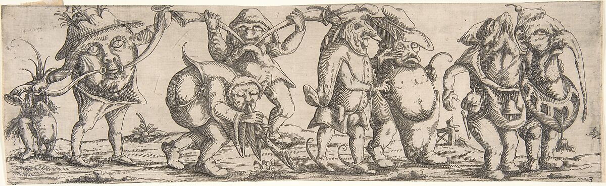 Procession of Monstrous Figures, Wendel Dietterlin, the Younger (German, active Strasbourg ca. 1614–69), Etching, frieze 1 of 8 plates 