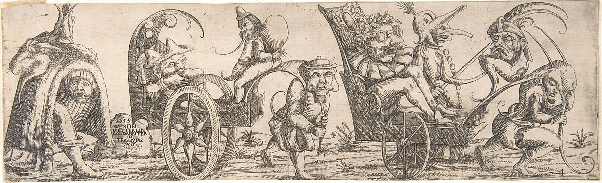 Procession of Monstrous Figures, Wendel Dietterlin, the Younger (German, active Strasbourg ca. 1614–69), Etching, frieze 1 of 8 plates 