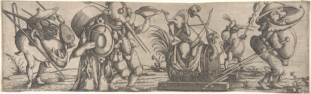 Procession of Monstrous Figures, Wendel Dietterlin, the Younger (German, active Strasbourg ca. 1614–69), Etching, frieze 1 of 8 plates 