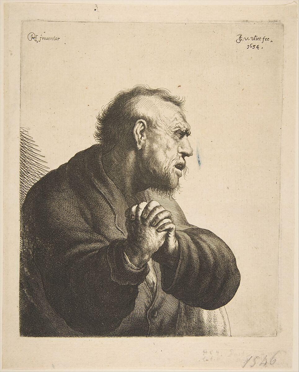 A Man Grieving, Jan Georg (Joris) van Vliet (Dutch, Delft ca. 1610–ca. 1635), Etching; first state of two 