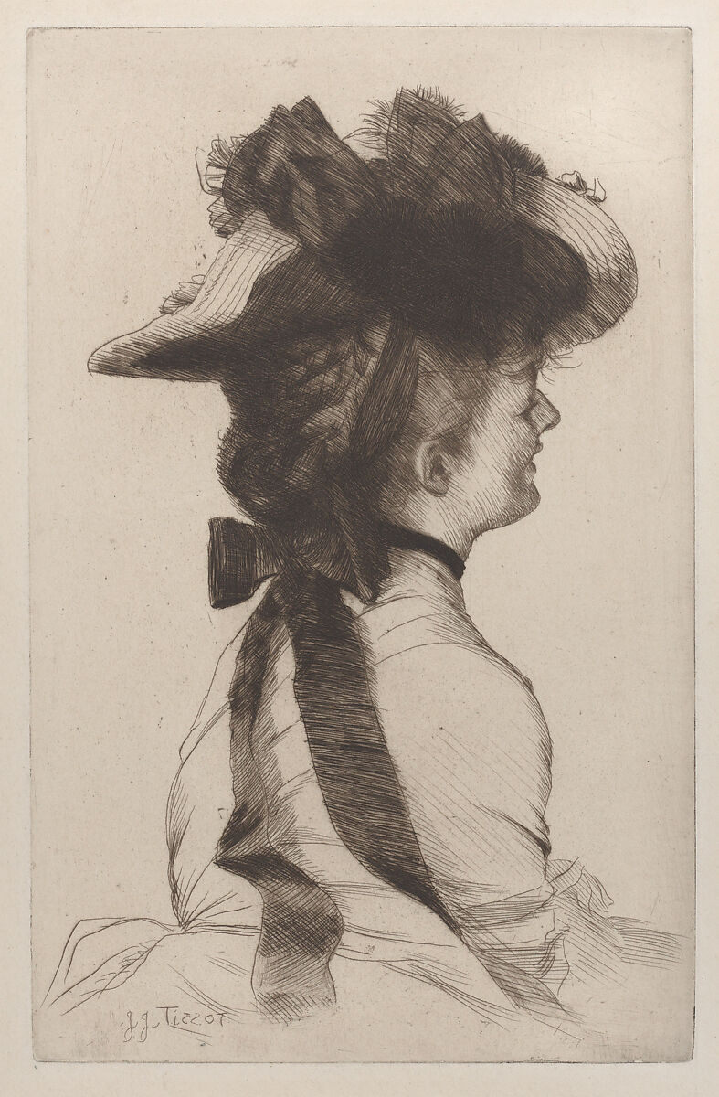 The Rubens Hat, James Tissot (French, Nantes 1836–1902 Chenecey-Buillon), Etching printed in brown ink on wove paper