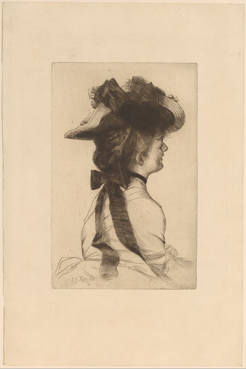 The Rubens Hat, James Tissot (French, Nantes 1836–1902 Chenecey-Buillon), Etching printed in brown ink on wove paper 