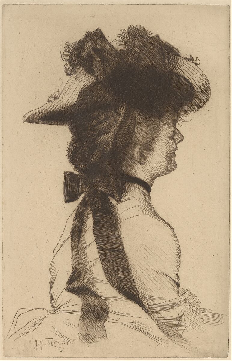 The Rubens Hat, James Tissot (French, Nantes 1836–1902 Chenecey-Buillon), Etching printed in brown ink on wove paper