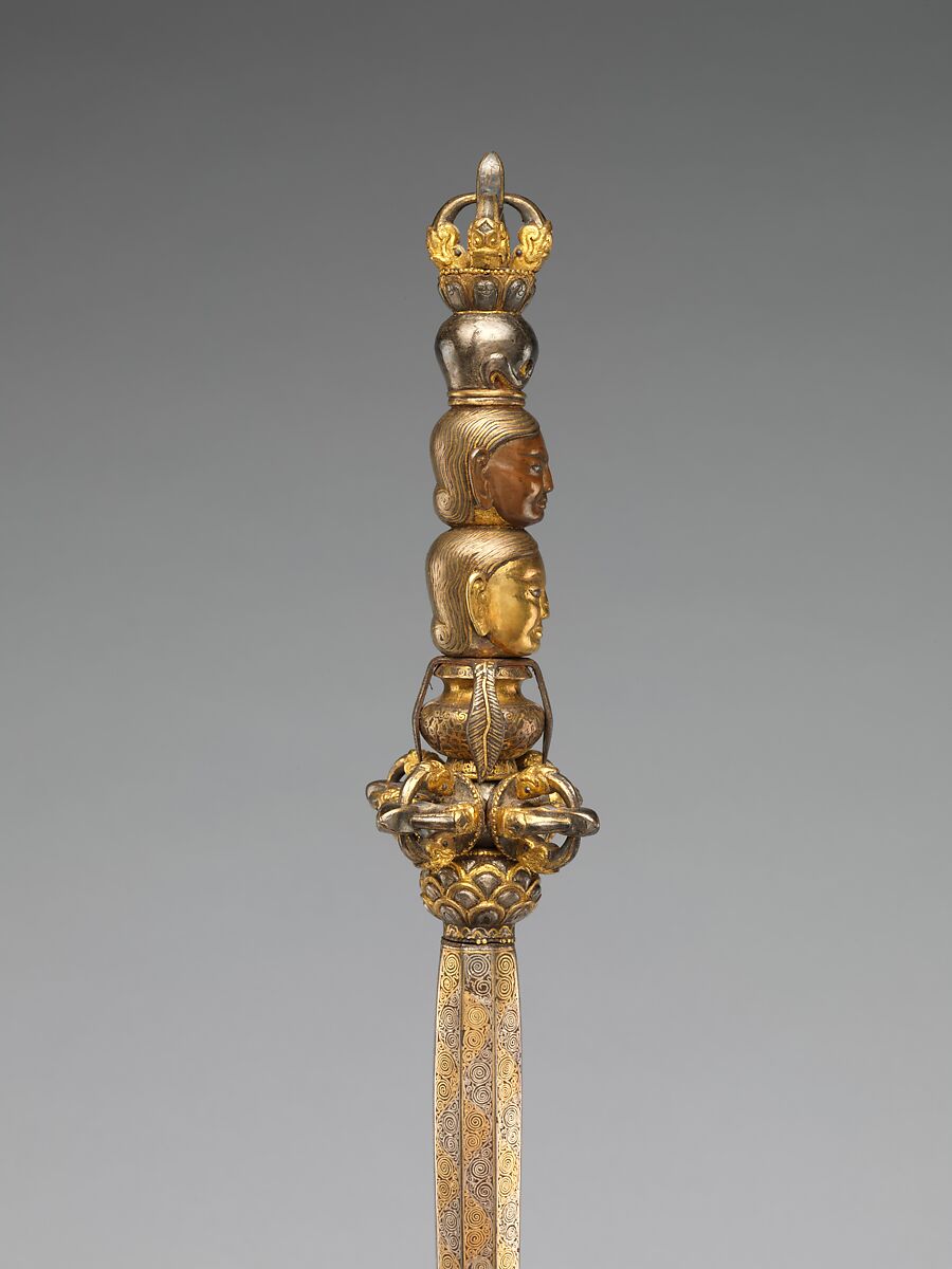 Ritual staff, Iron damascened with gold and silver, China