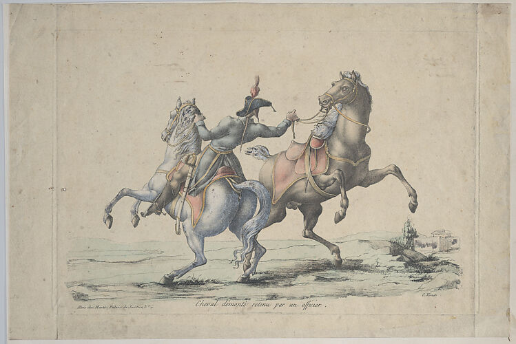 A Dismounted Horse Reined in by an Officer