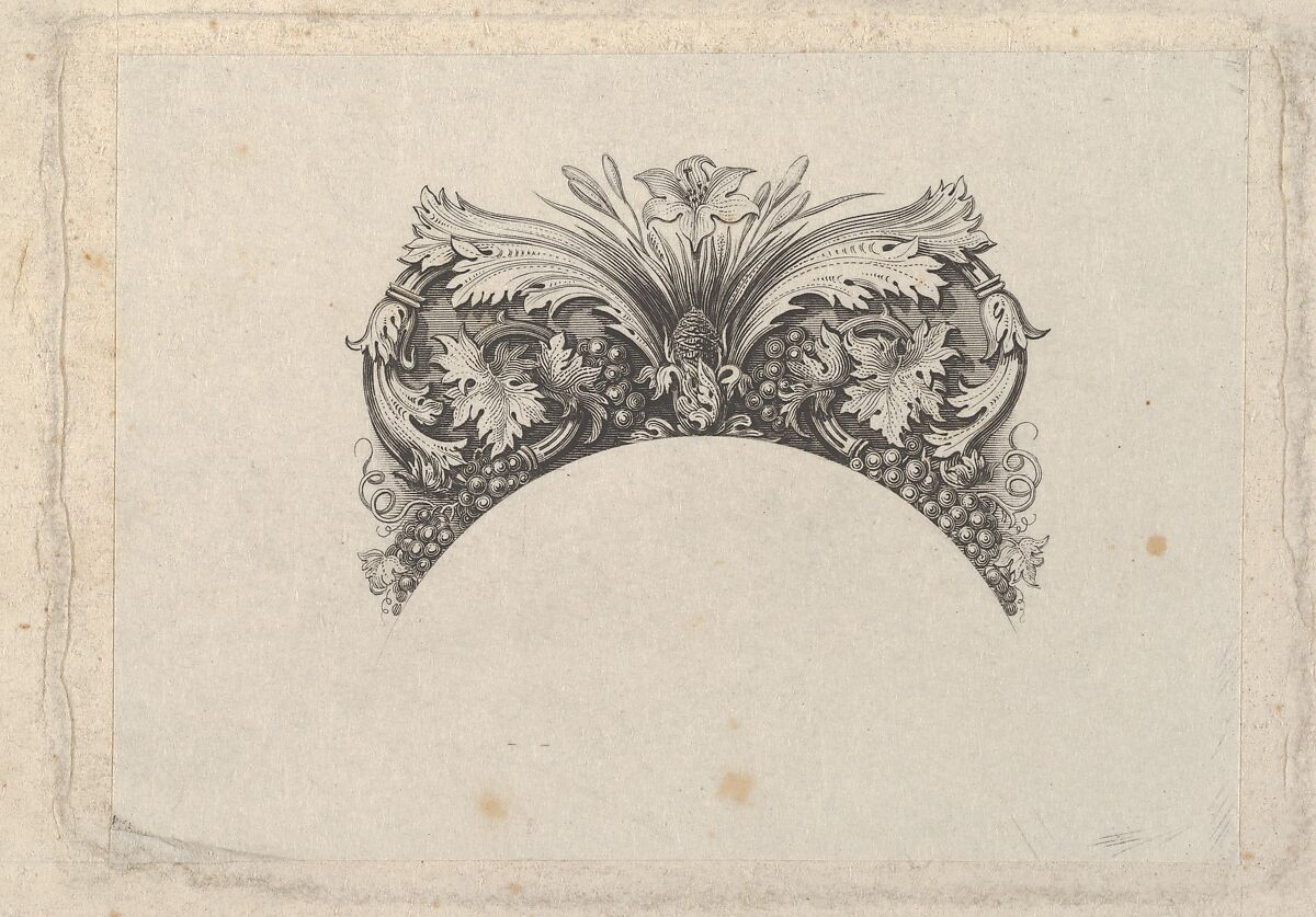 Arched framing element for banknote, with acanthus and vine leaves, lily and grapes, Attributed to Asher Brown Durand (American, Jefferson, New Jersey 1796–1886 Maplewood, New Jersey), Engraving; proof 