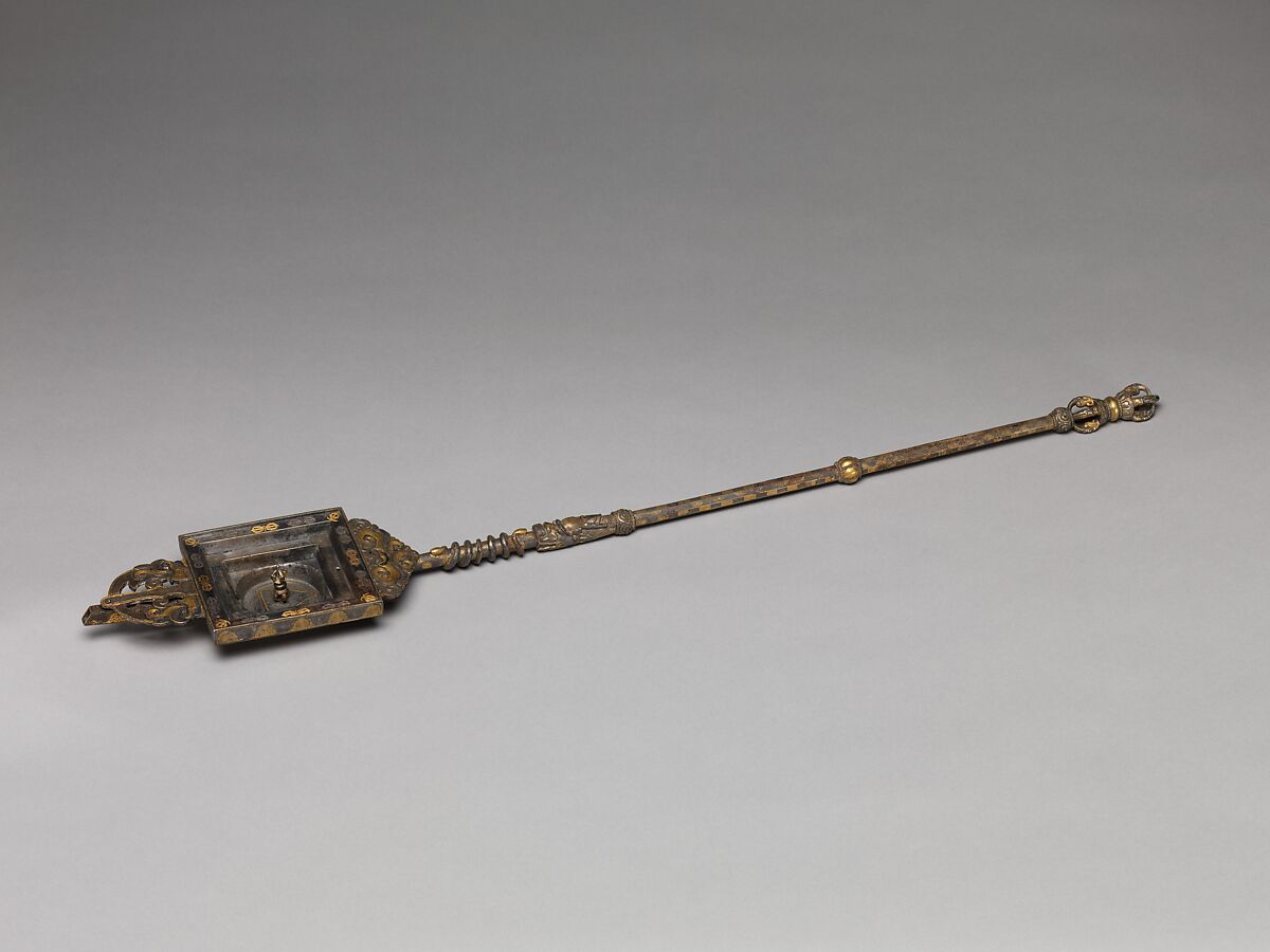 Fire-Offering Ladle, Iron inlaid with gold and silver, Eastern Tibet, Derge, for Chinese market