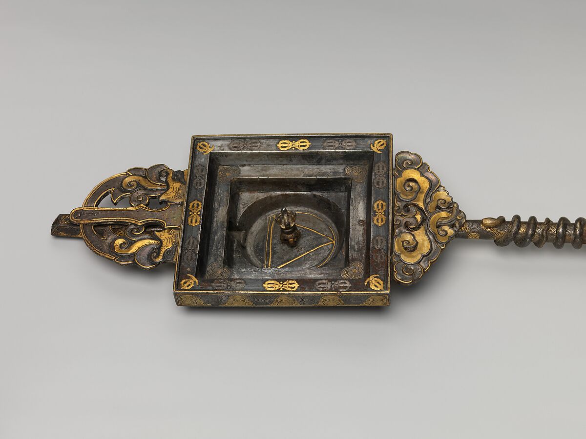 Fire-offering ladle, Iron damascened with gold and silver, Eastern Tibet, Derge, for Chinese market