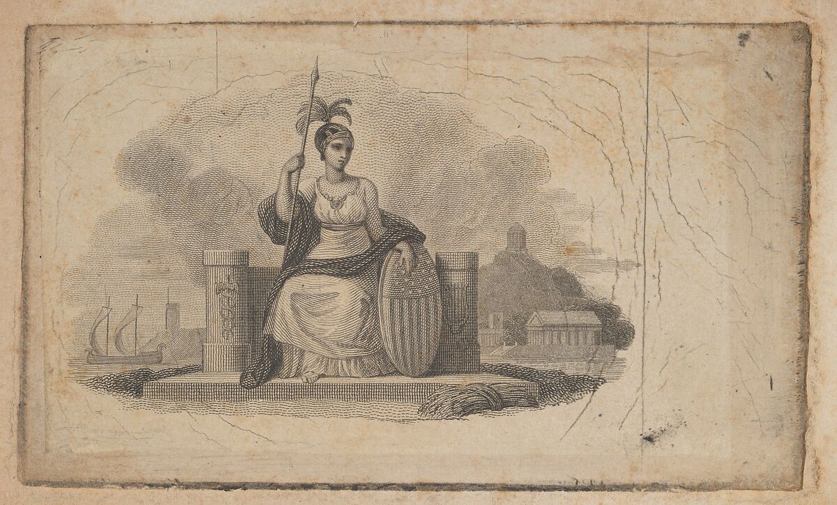 Banknote vignette with Allegory of America, Attributed to Asher Brown Durand (American, Jefferson, New Jersey 1796–1886 Maplewood, New Jersey), Engraving and etching; proof 