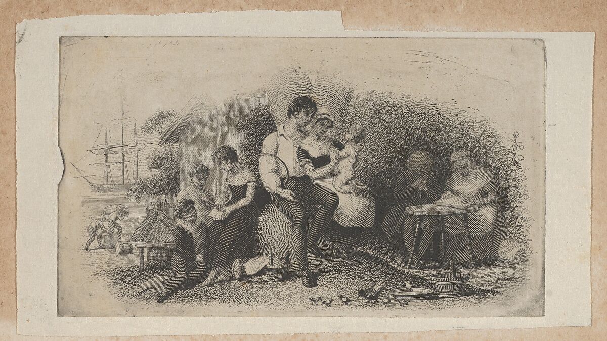 Banknote vignette with figures of different ages, representing the stages of life, Attributed to Asher Brown Durand (American, Jefferson, New Jersey 1796–1886 Maplewood, New Jersey), Engraving and etching on chine collé; proof 