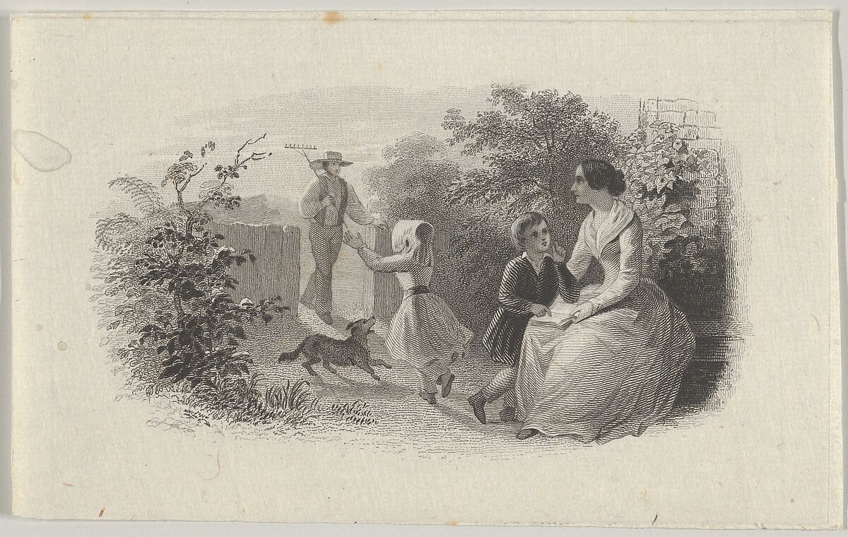 Banknote vignette with a family in a garden, Attributed to Asher Brown Durand (American, Jefferson, New Jersey 1796–1886 Maplewood, New Jersey), Engraving and etching; proof 