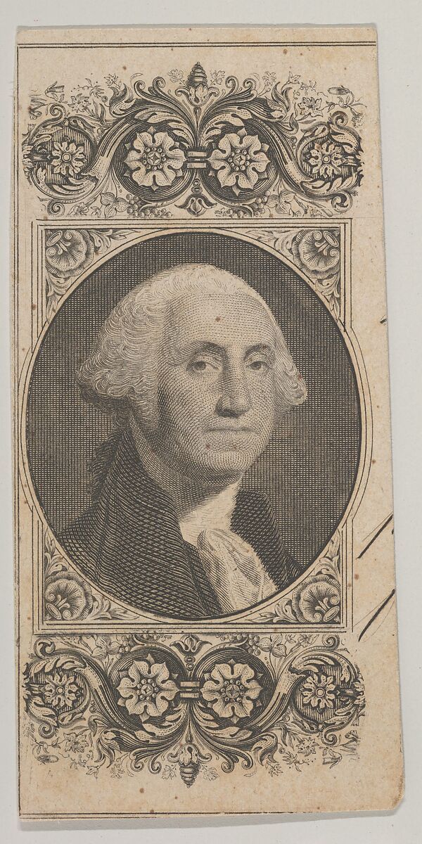 Banknote motif: Portrait on George Washington in a decorative panel, Attributed to Asher Brown Durand (American, Jefferson, New Jersey 1796–1886 Maplewood, New Jersey), Engraving and etching; proof 