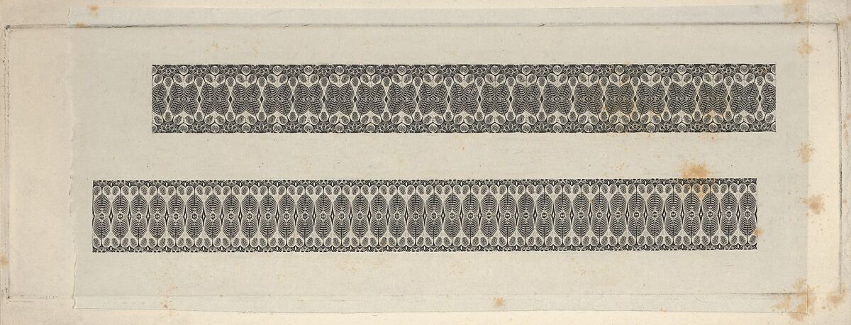 Banknote motifs: two bands of lathe work ornament, Associated with Cyrus Durand (American, 1787–1868), Engraving on chine collé; proof 