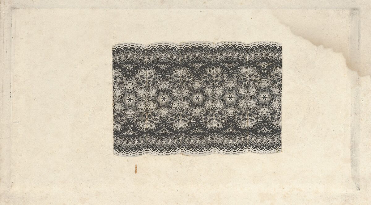 Banknote motifs: band of lace-like lathe work ornament, Associated with Cyrus Durand (American, 1787–1868), Engraving on chine collé; proof 