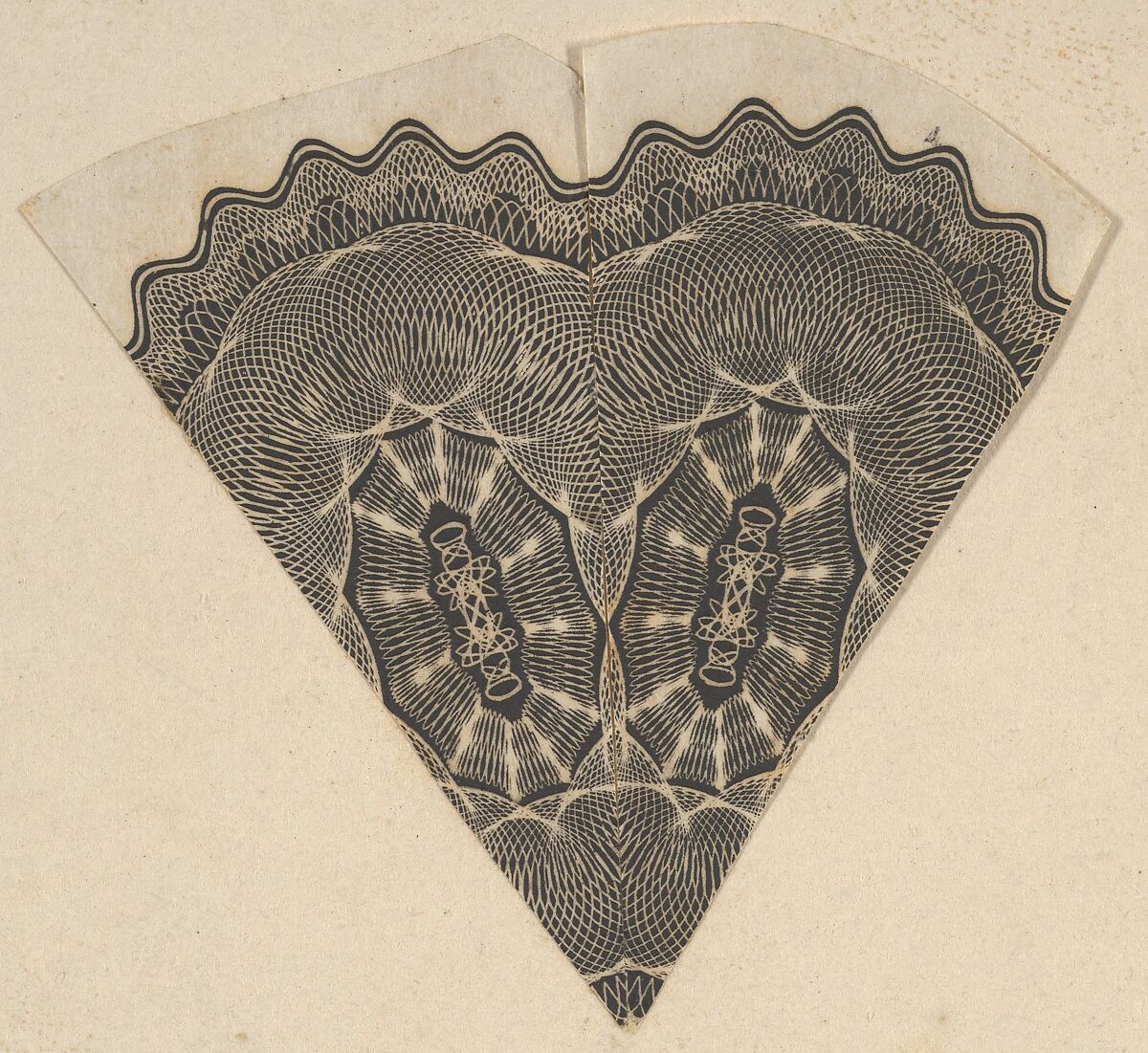 Banknote motifs: circular lobed lathe work design, its interior composed of repeated stars, missing a pie shaped wedge (recto); Two pie-shaped wedges of lathe work ornament resembling cut glass (verso), Associated with Cyrus Durand (American, 1787–1868), Engraving; proof