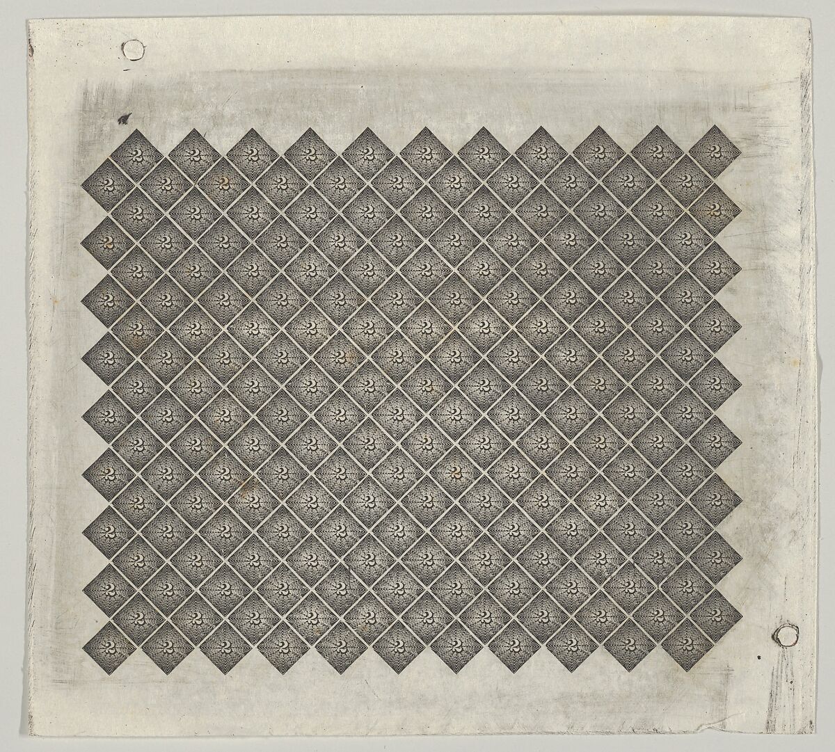 Banknote motif: panel of lathe work ornament composed of tiny 2s each set in a diamond surrounded by a star, Associated with Cyrus Durand (American, 1787–1868), Engraving; proof 