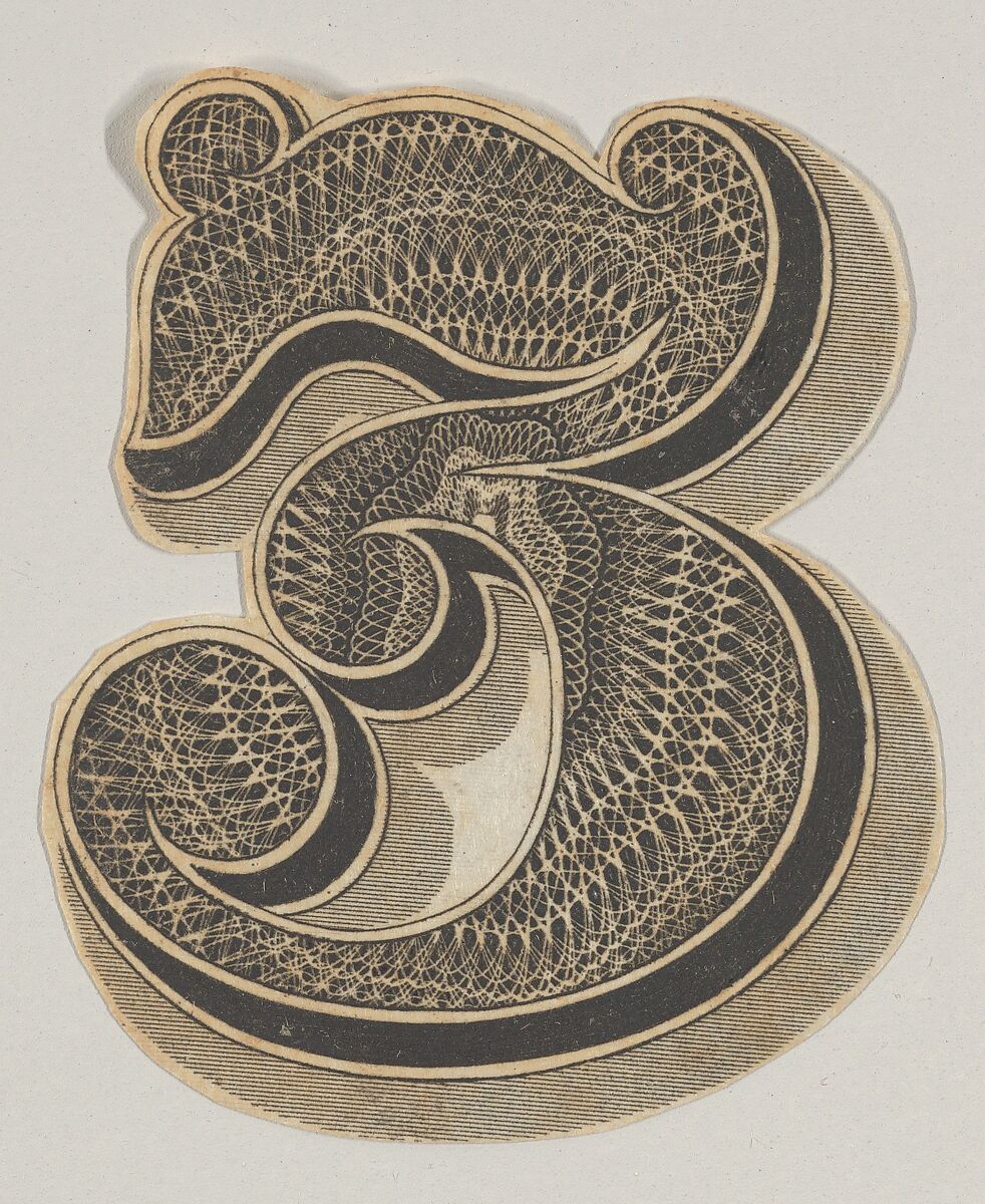 Banknote motif: the number 3, its interior composed of lathe work edged with a band of black, Associated with Cyrus Durand (American, 1787–1868), Engraving; proof 