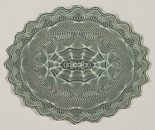 Banknote motif: oval of lathe work ornament with a wavy edge