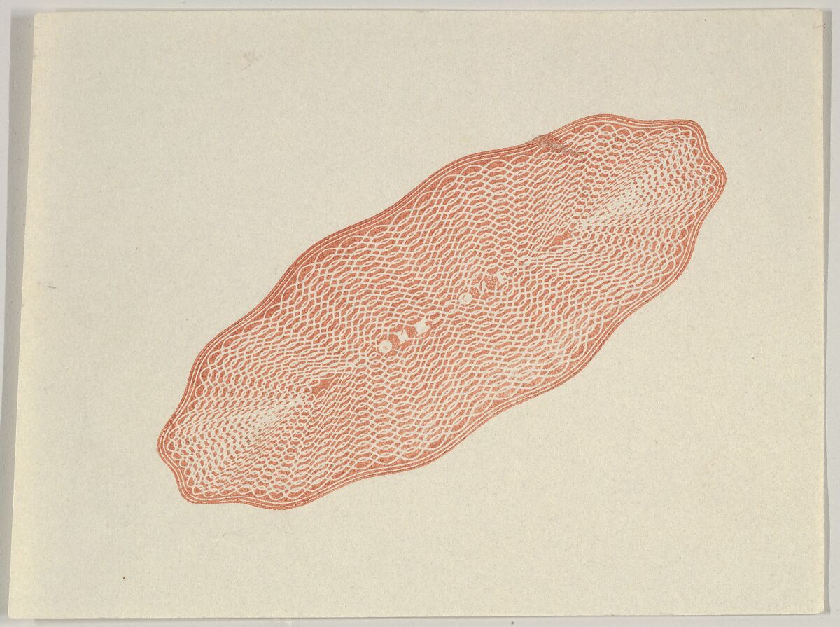 Banknote motif: lathe work ornament resembling a long flat woven basket, Associated with Cyrus Durand (American, 1787–1868), Engraving, printed in orange-brown ink; proof 
