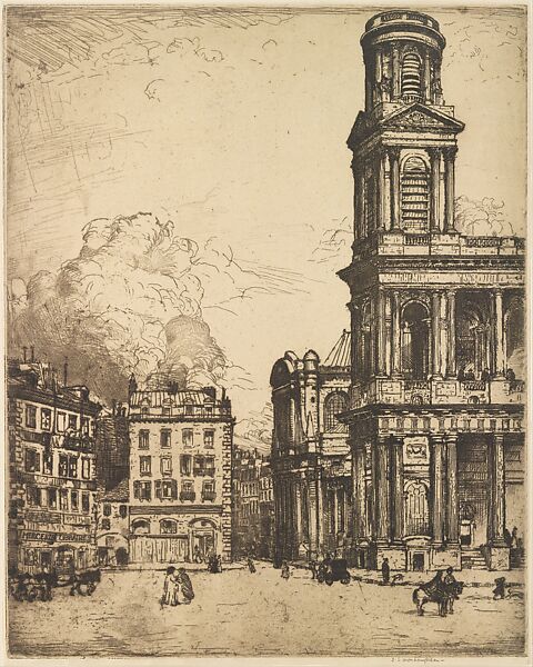 Saint Sulpice, Paris: La Grande Tour, Donald Shaw MacLaughlan (American (born Canada), Charlottetown 1876–1938 Marrakesh), Etching; fourth state of four 