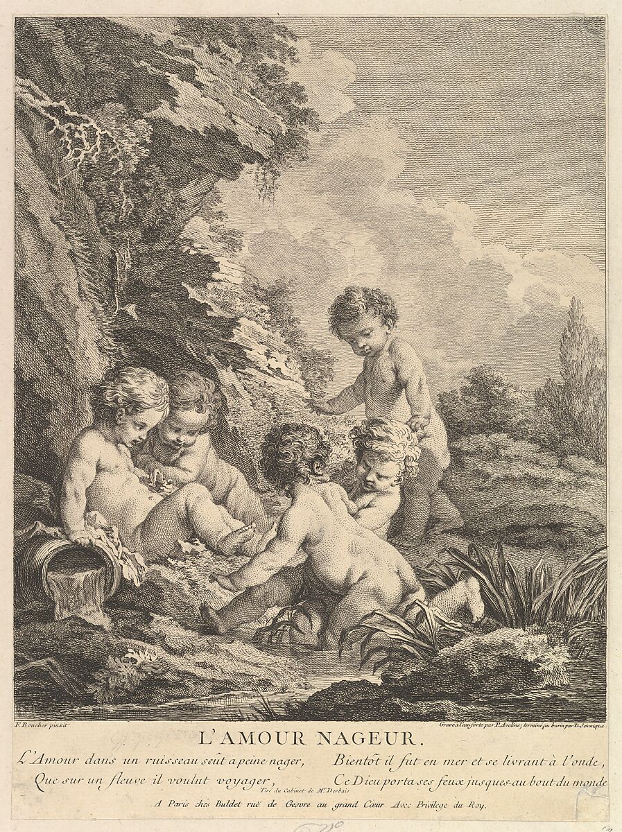 Child Swimming, Dominique Sornique (French, 1708–1756 Paris), Etching and engraving 