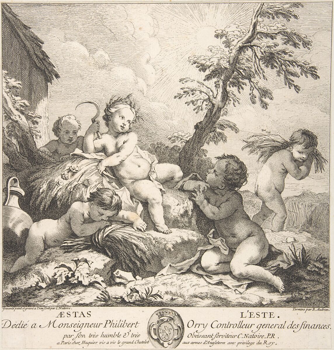 Summer, Charles Joseph Natoire (French, Nîmes 1700–1777 Castel Gandolfo), Etching with engraving 