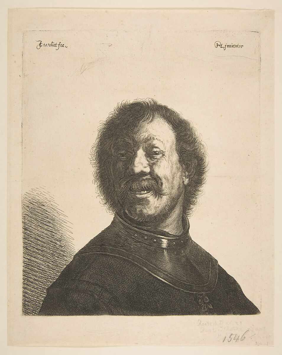 Laughing Man in a Gorget, Jan Georg (Joris) van Vliet (Dutch, Delft ca. 1610–ca. 1635), Engraving; second state of two 