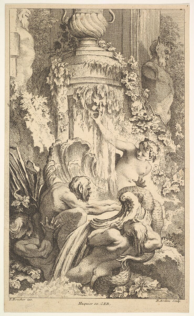 Naiades, Tritons and the Bath of Priap, Pierre Alexandre Aveline (French, Paris 1702–1760 Paris), Etching and engraving 