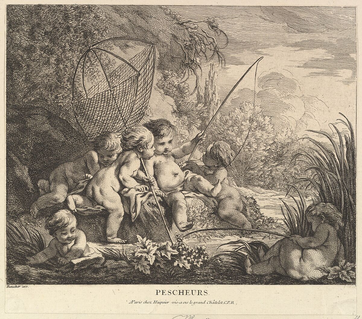 Children Fishing, Pierre Alexandre Aveline (French, Paris 1702–1760 Paris), Etching and Engraving 