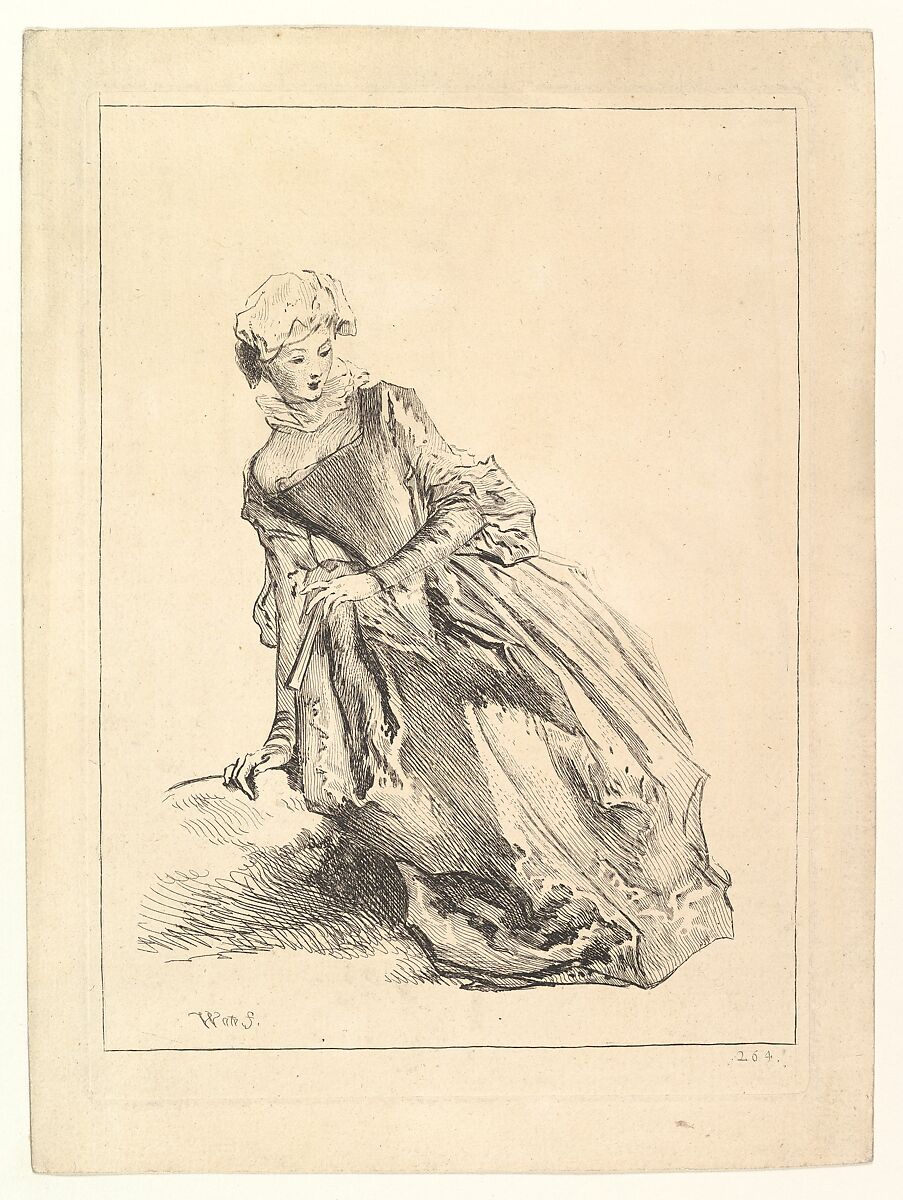 Woman leaning to left, François Boucher (French, Paris 1703–1770 Paris), Etching 