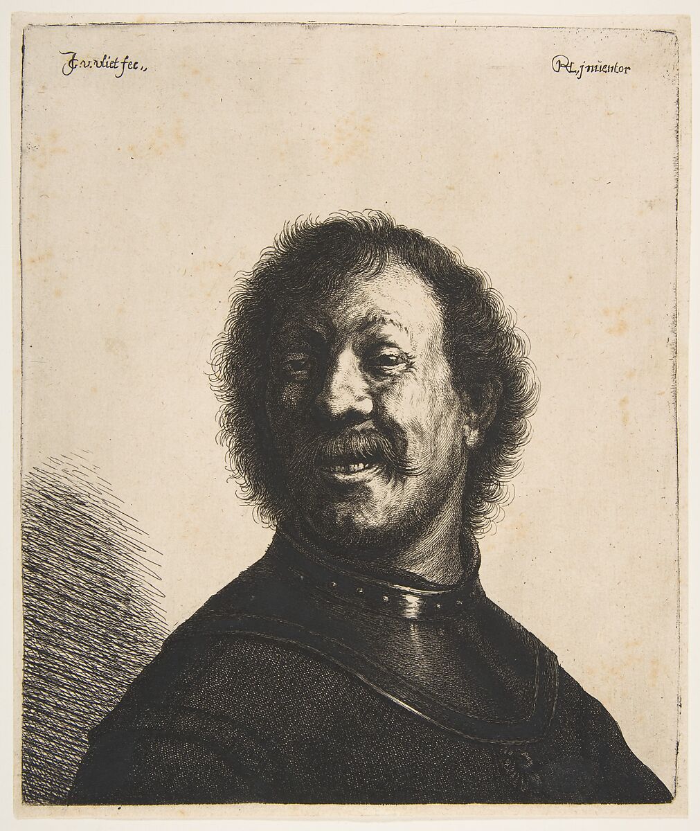 Laughing Man in a Gorget, Jan Georg (Joris) van Vliet (Dutch, Delft ca. 1610–ca. 1635), Etching; first state of two 