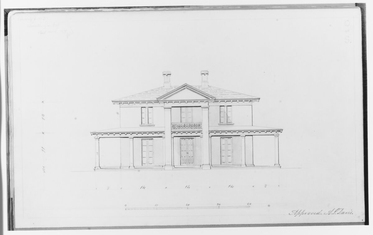 Chamberlin House, Red Hook, Brooklyn, New York (elevation entrance facade), Alexander Jackson Davis (American, New York 1803–1892 West Orange, New Jersey) 