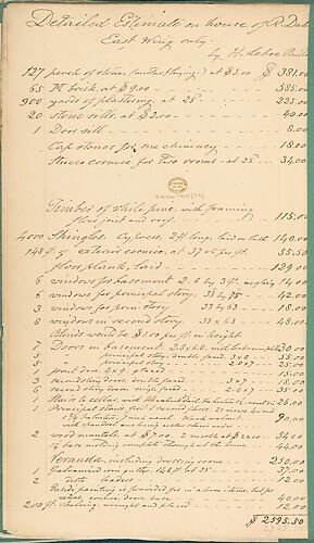 Detailed Estimate on House of R. Dabney, Powhatan, Virginia, East Wing