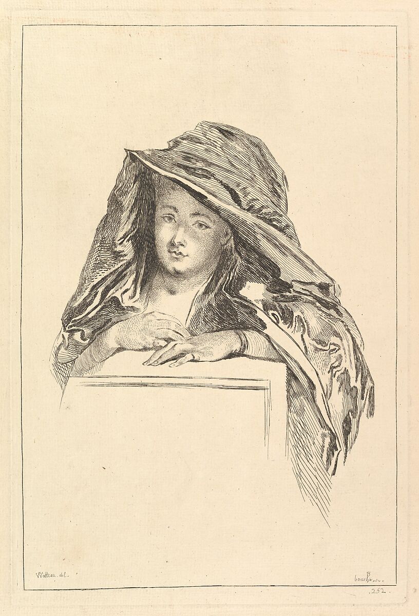 Bust Portrait of a Woman wearing a Hooded Mantle, François Boucher (French, Paris 1703–1770 Paris), Etching; first state 