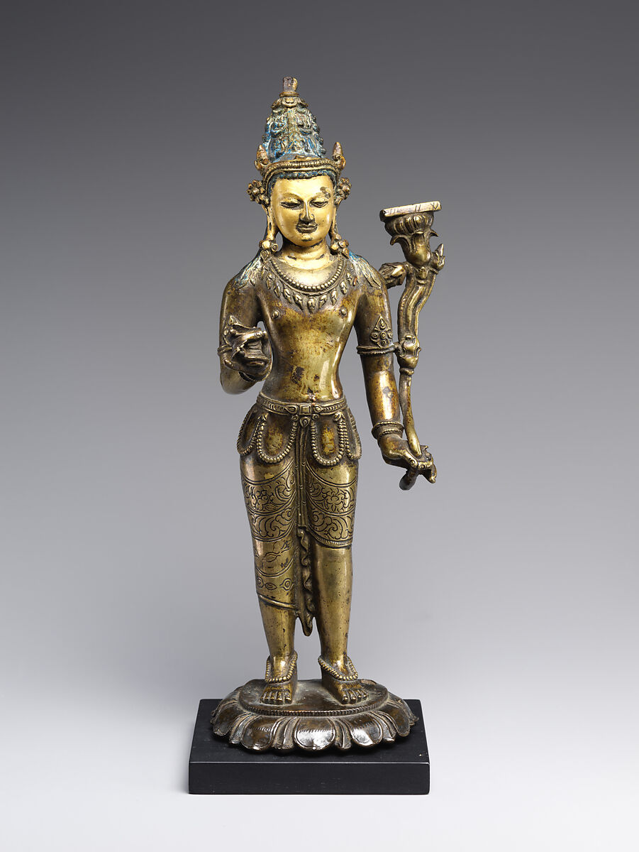 Manjushri, the Bodhisattva of Transcendent Wisdom, Brass with traces of gilding and color, Tibet 