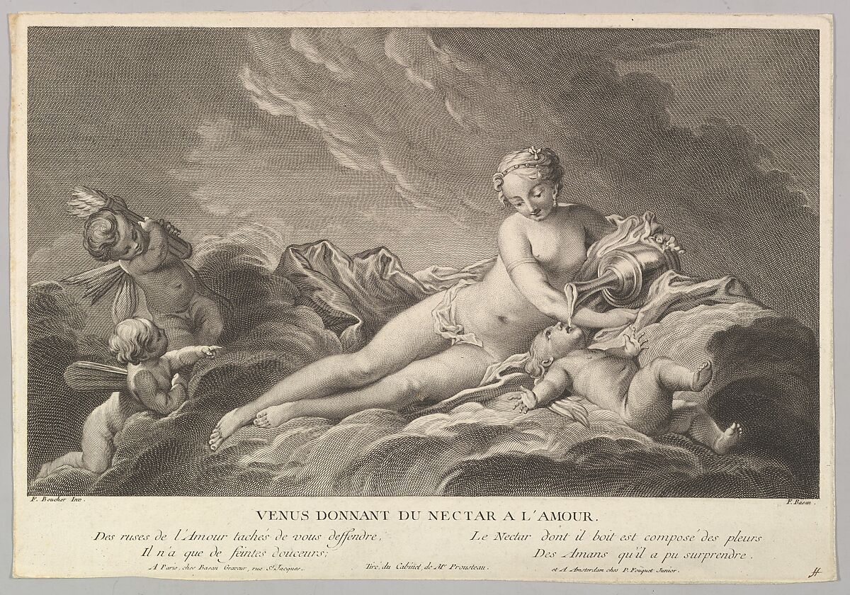 Venus Giving Nectar to Cupid, Pierre François Basan (French, Paris 1723–1797 Paris (?)), Engraving 