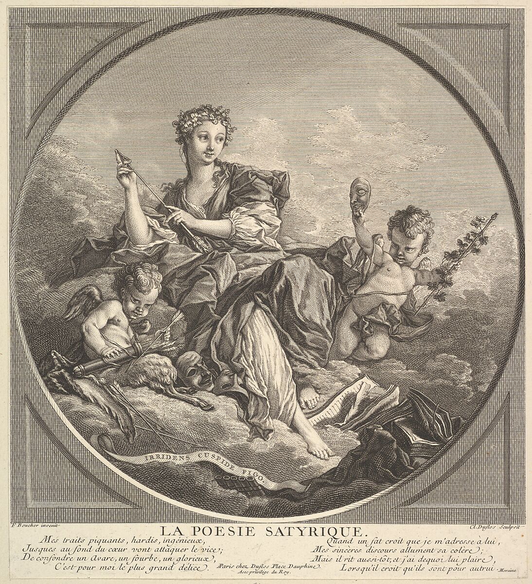 Satyrical Poetry, Claude Augustin Duflos le Jeune (French, Paris 1700–1786 Paris), Etching and engraving 