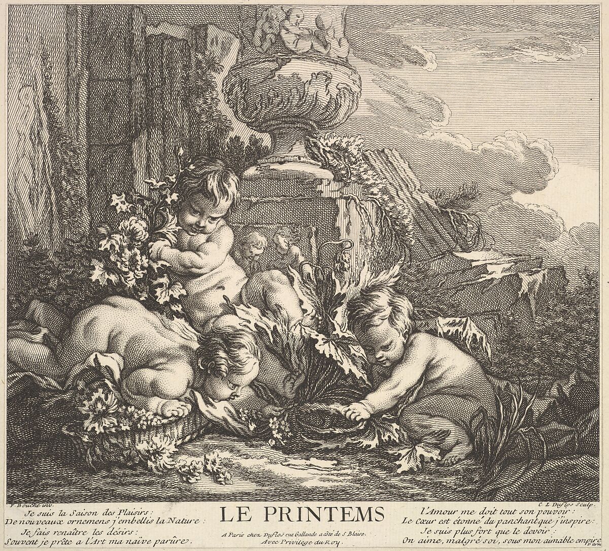 Spring, Claude Augustin Duflos le Jeune (French, Paris 1700–1786 Paris), Etching and engraving 
