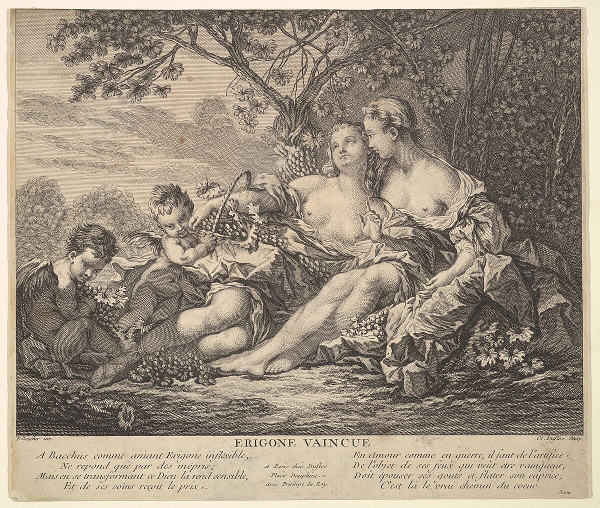 Erigone Vanquished, Claude Augustin Duflos le Jeune (French, Paris 1700–1786 Paris), Etching and engraving 