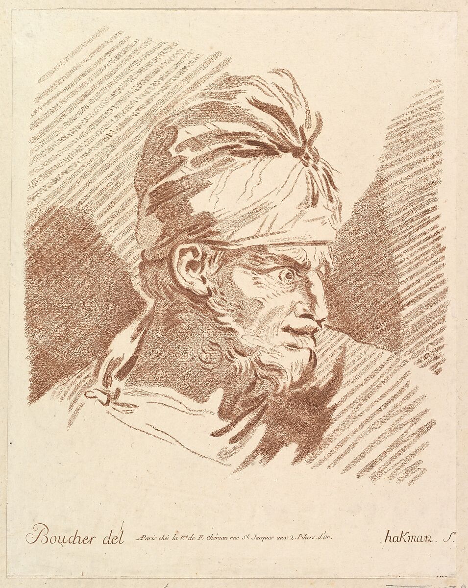 Head of a Man Wearing a Turban, Hakman, Crayon manner engraving printed in brown ink 