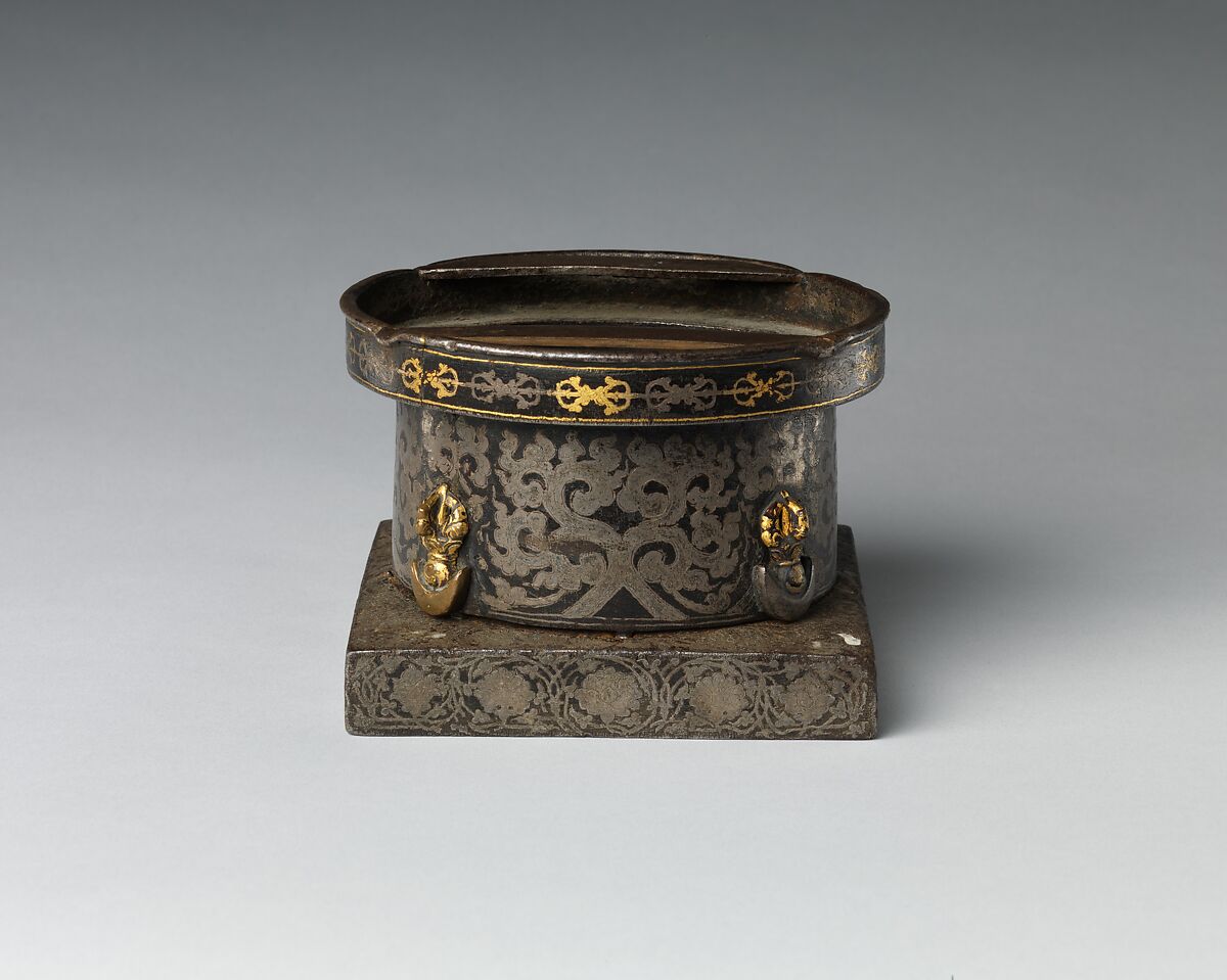 Base from a Purification Brazier, Iron damascened with gold and silver, Tibet, probably Derge