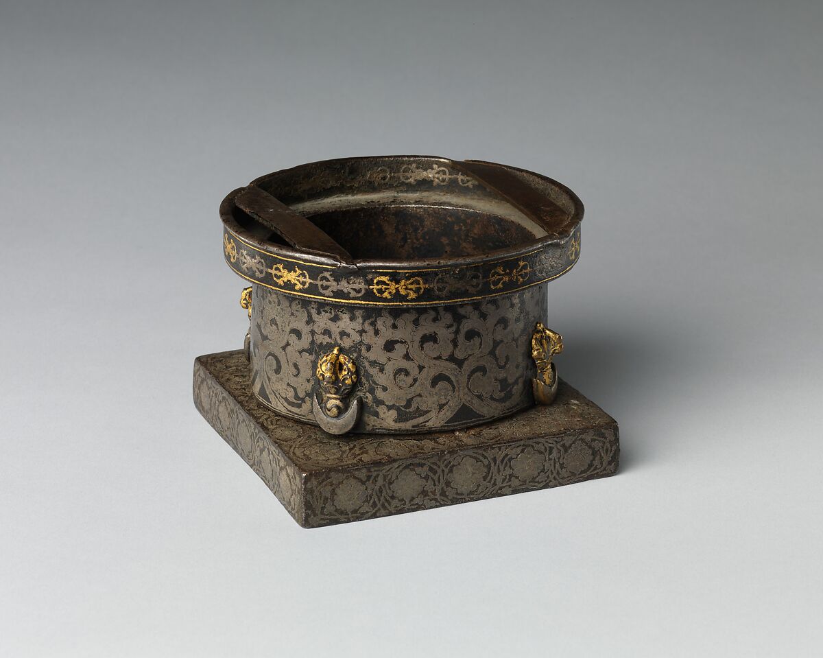 Base from a Purification Brazier, Iron damascened with gold and silver, Tibet, probably Derge 