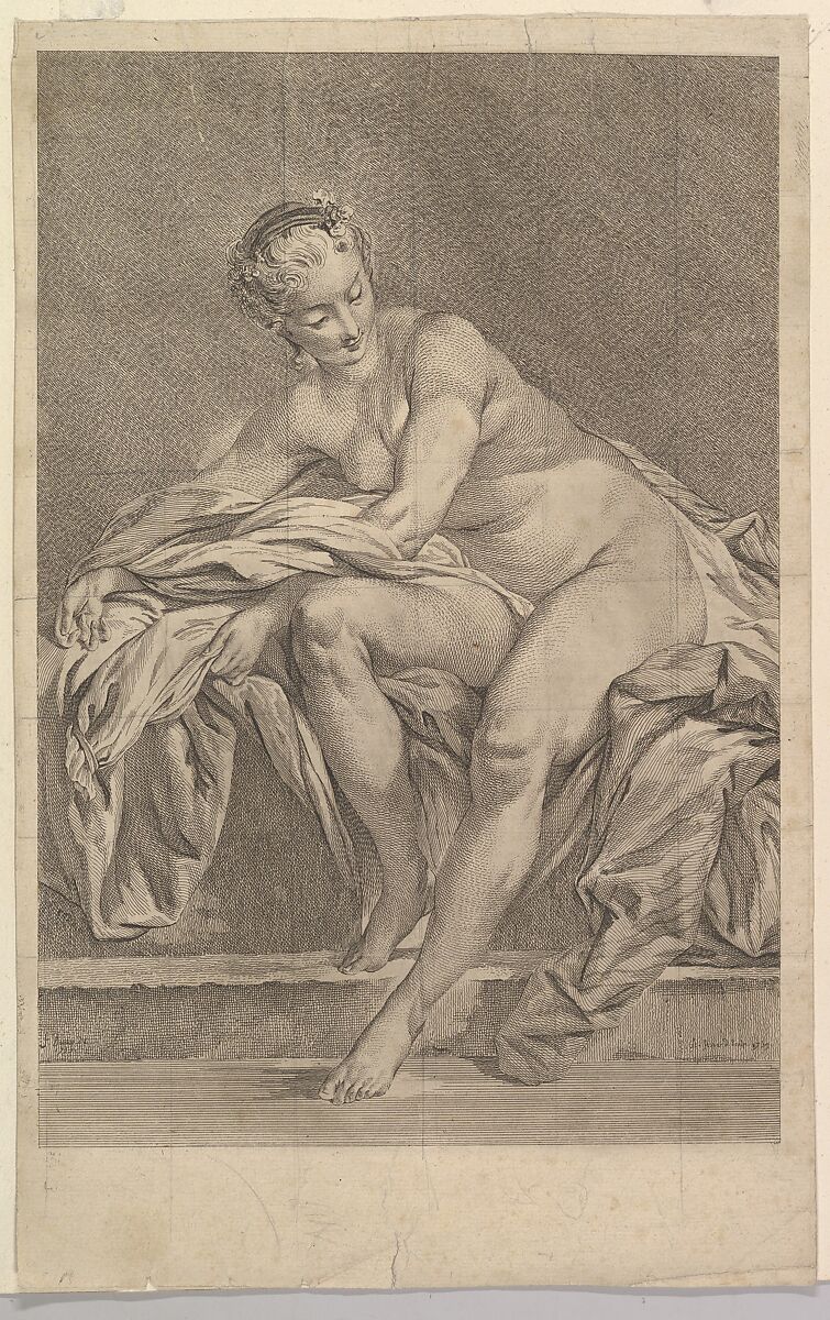 Study of Woman Bathing, Etienne Fessard (French, Paris 1714–1777 Paris), Etching and engraving 